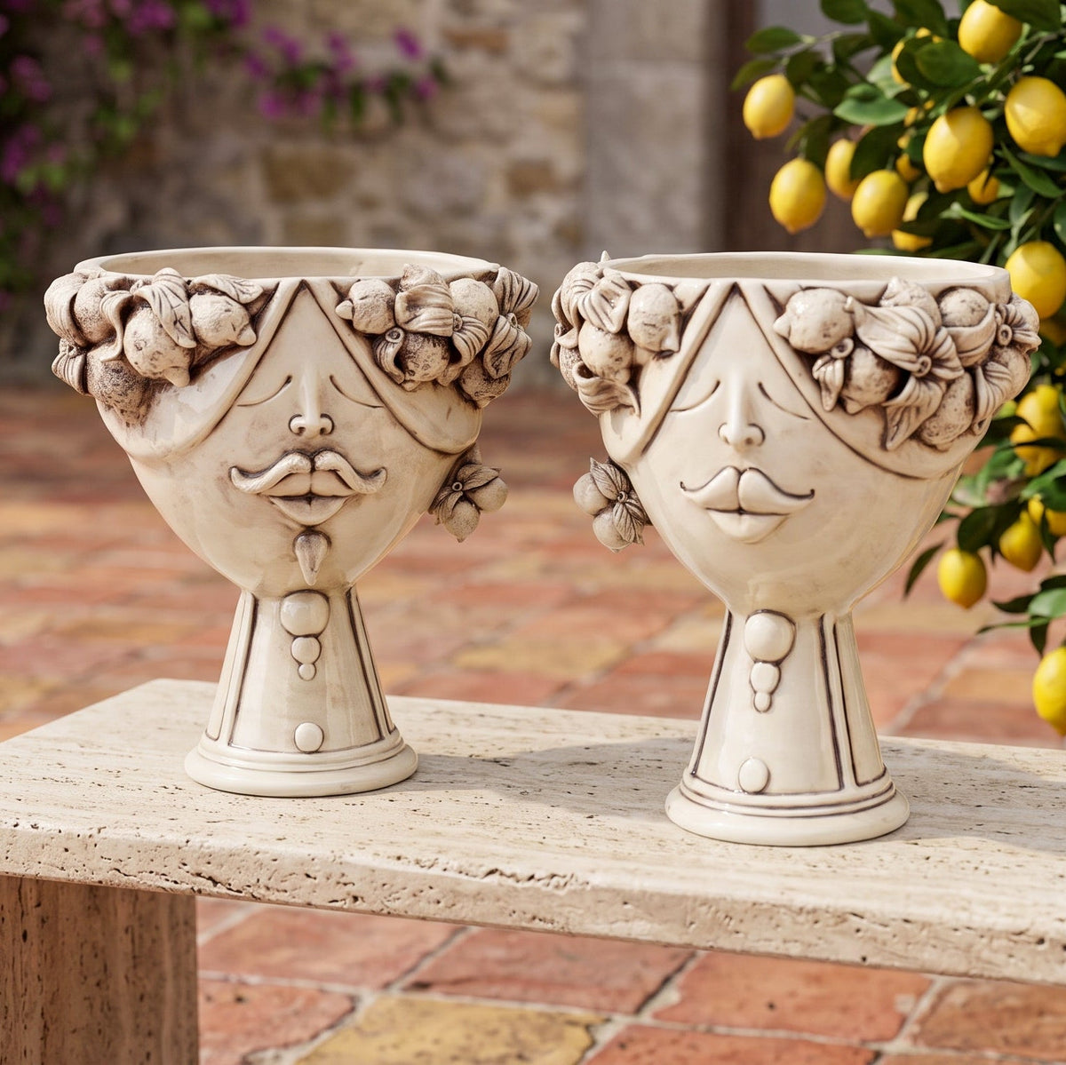Testa Zahira con Limoni h 30 cm - Uomo, Madreperla Antichizzato | Ceramica Caltagirone