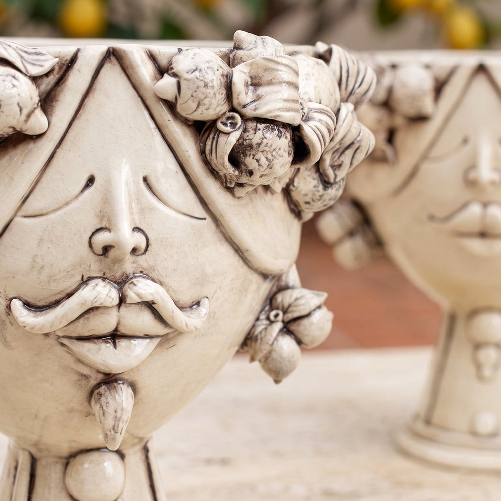 Testa Zahira con Limoni h 30 cm - Uomo, Madreperla Antichizzato | Ceramica Caltagirone