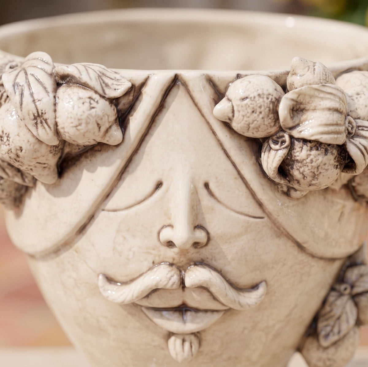 Testa Zahira con Limoni h 30 cm - Uomo, Madreperla Antichizzato | Ceramica Caltagirone