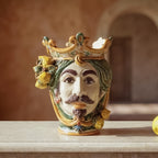 Testa di Moro con Limoni h 25 cm — Maschio Bianco, Verde e Arancio