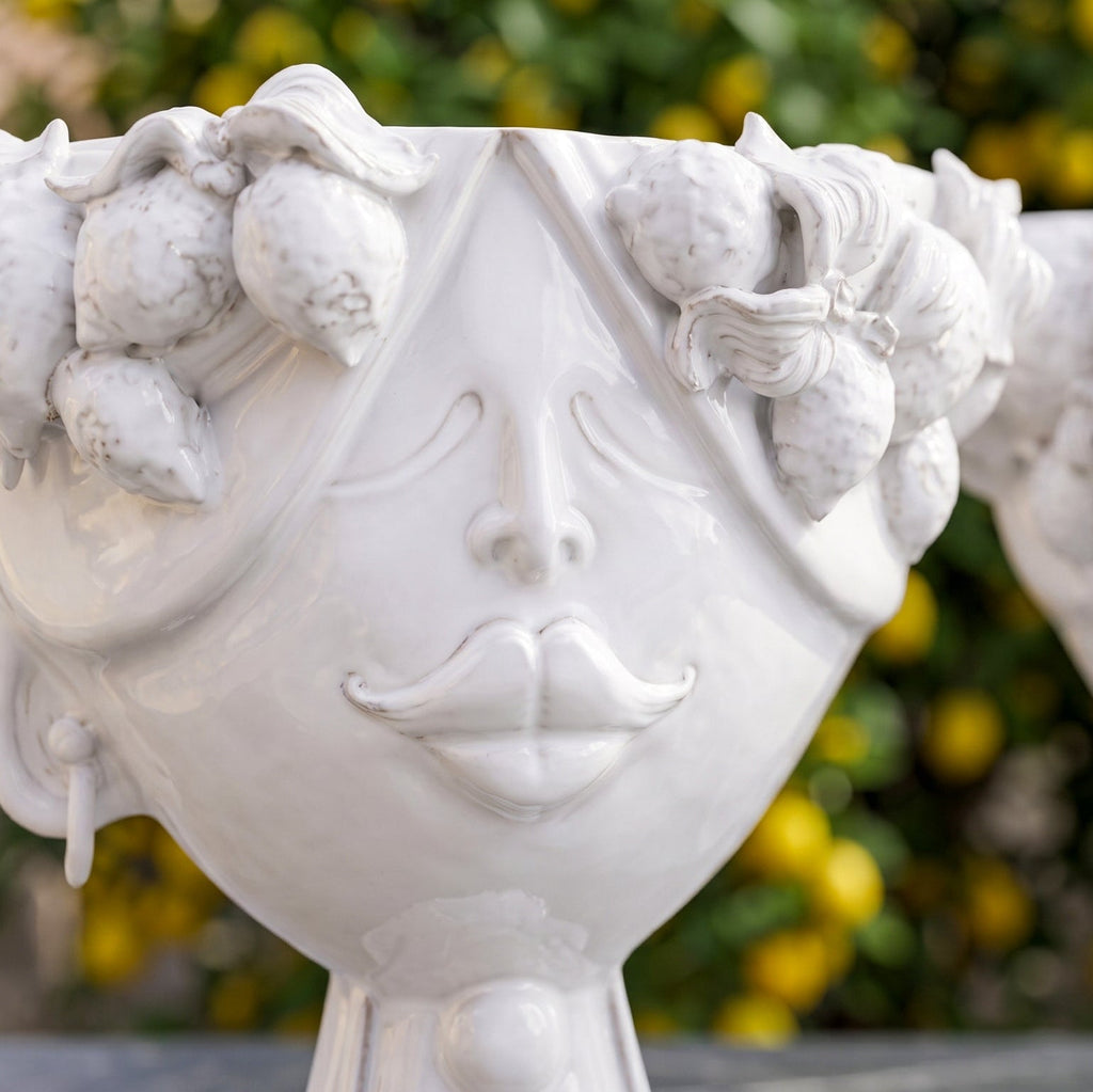 Testa Zahira con Limoni h 30 cm - Donna, White Line | Ceramica Caltagirone