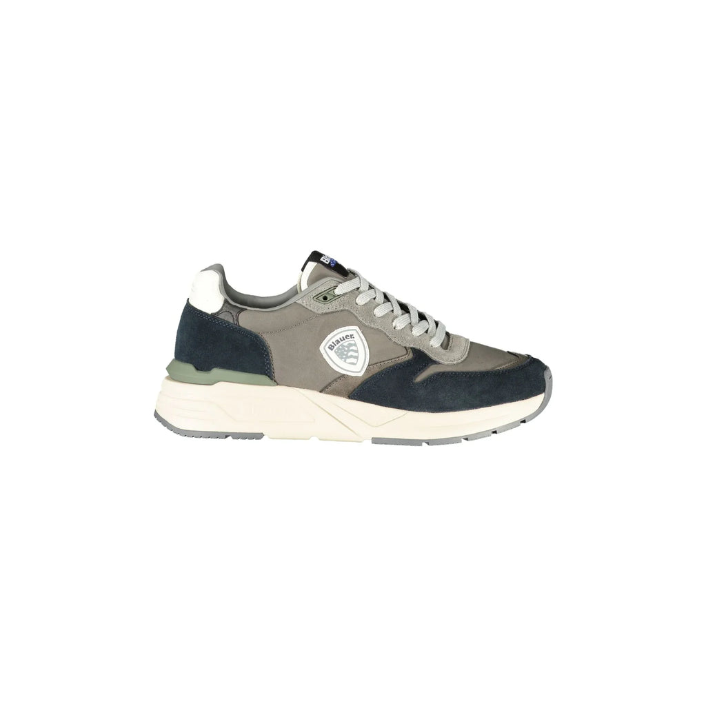 BLAUER Sneakers Uomo Grigie con Lacci e Dettagli a Contrasto