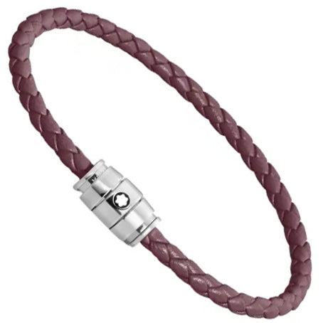 Montblanc 3-ring steel and leather Meisterstück Cassis bracelet size M 13431363