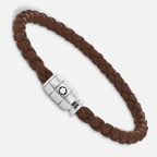 Montblanc 3-ring steel and fawn brown leather Meisterstück bracelet size S 13600060