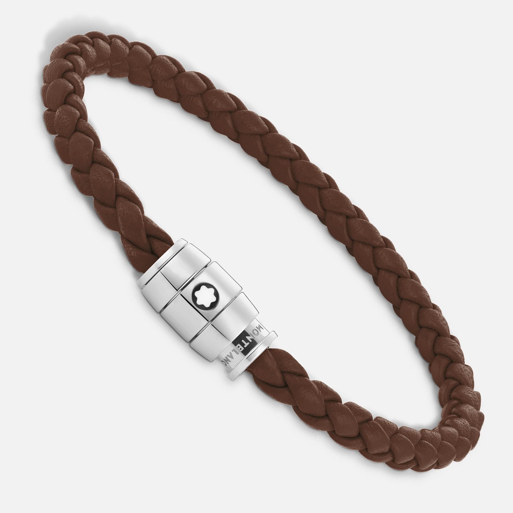 Montblanc Meisterstück 3-ring steel and tawny brown leather bracelet size M 13600163