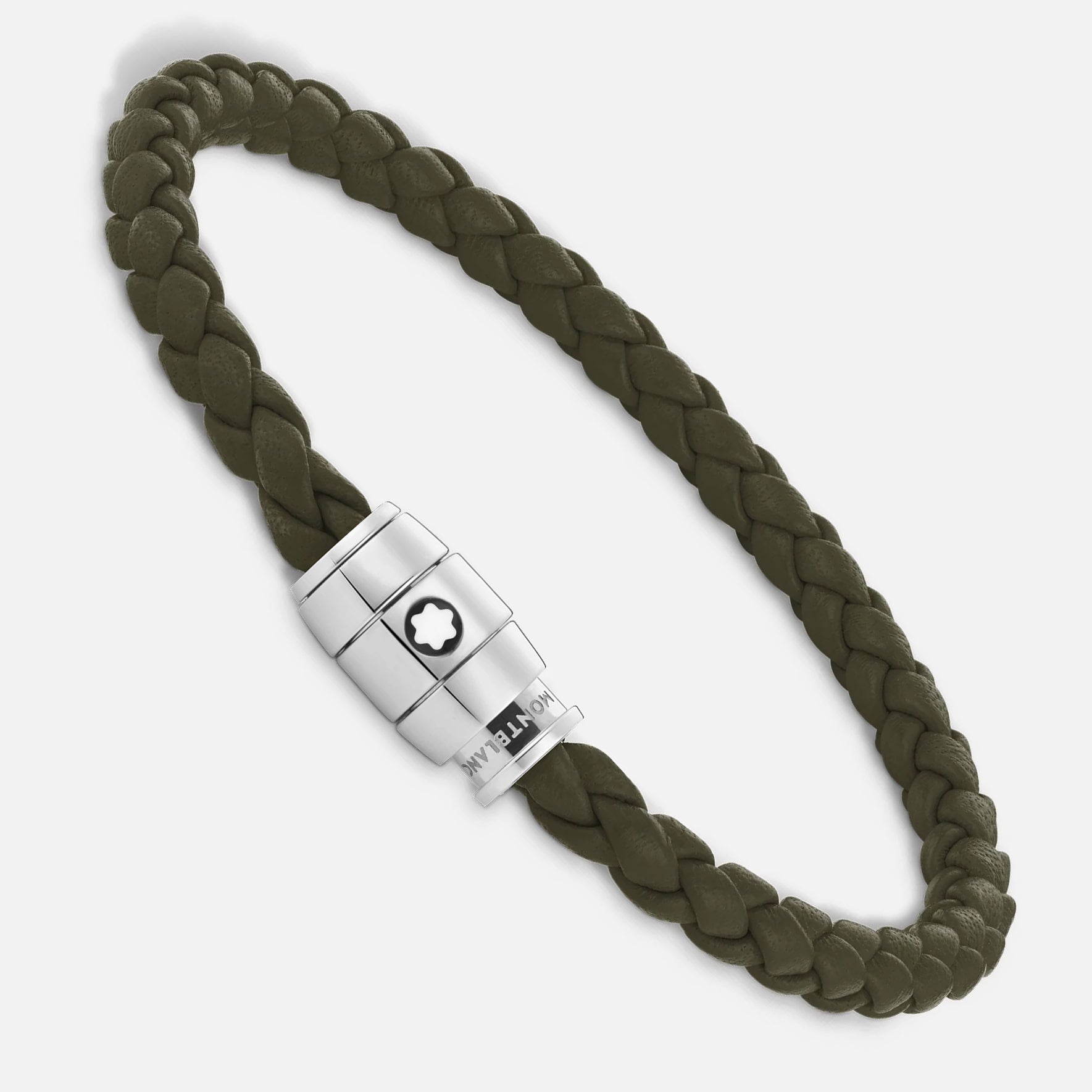 Montblanc Meisterstück Kaki Leather and Steel 3-Ring Bracelet Size S 13600360