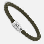 Montblanc Meisterstück Kaki Leather 3-Ring Steel Bracelet Size M 13600463
