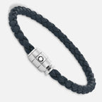 Montblanc Meisterstück Aviation Blue 3-ring steel and leather bracelet size M 13601363