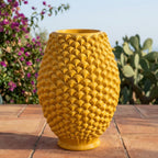 Vaso pigna panciuto senape artigianale in ceramica di Caltagirone modellata a mano Ceramiche di Caltagirone Sofia