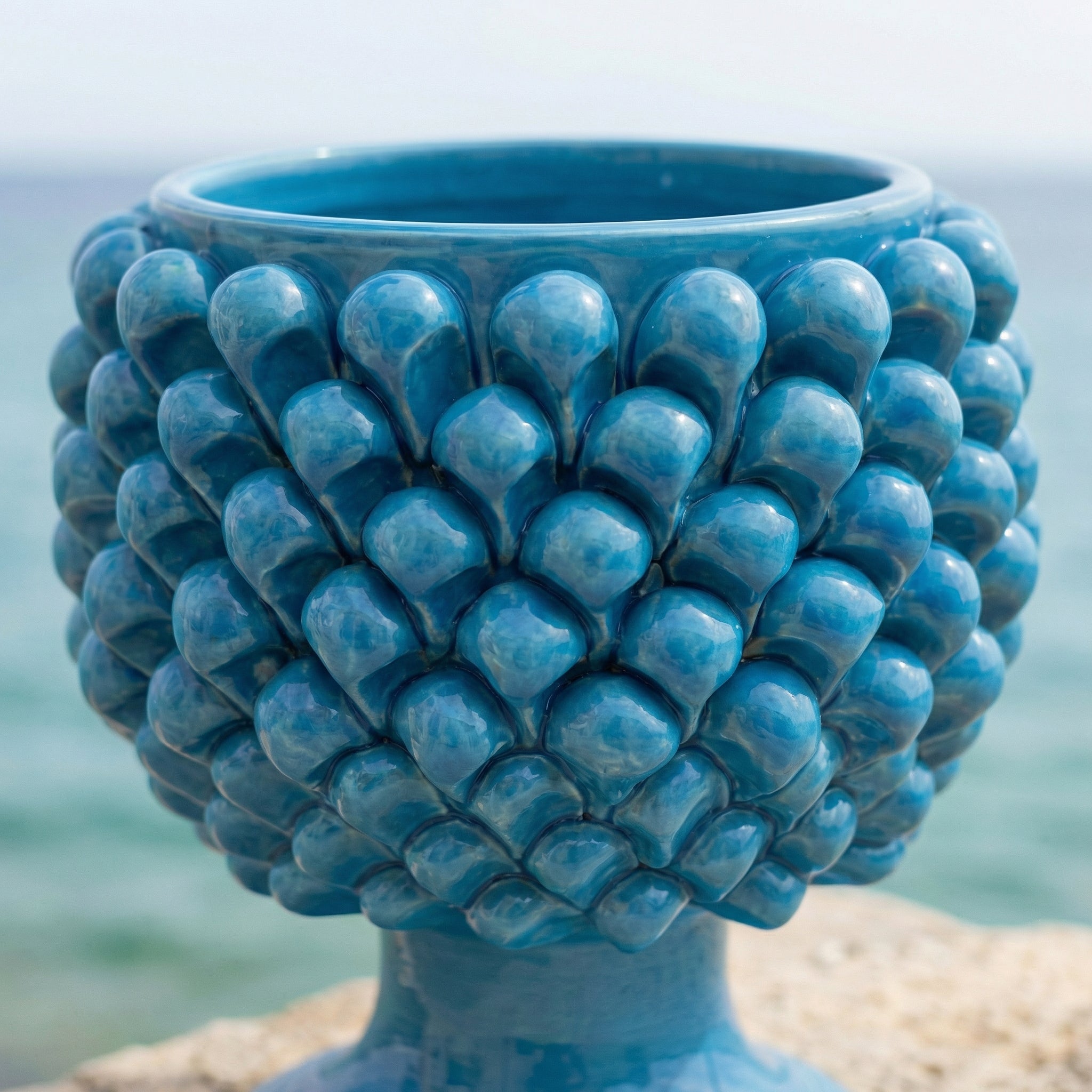 Turquoise half-pine ceramic vase from Caltagirone