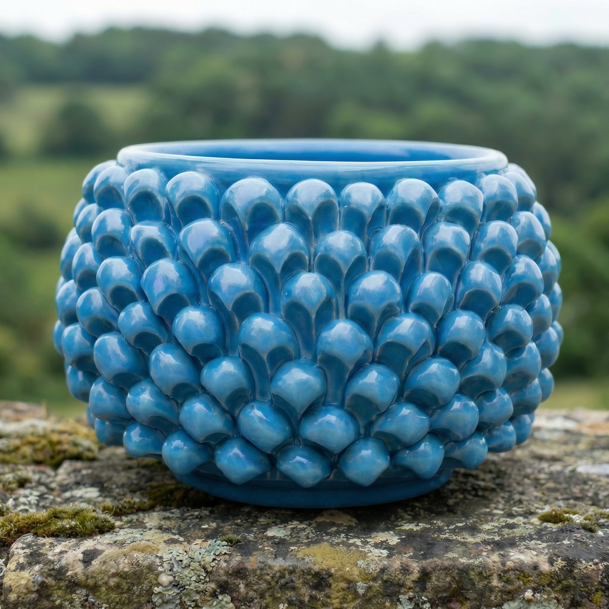 Half-pine vase with/without foot, turquoise, Caltagirone ceramic