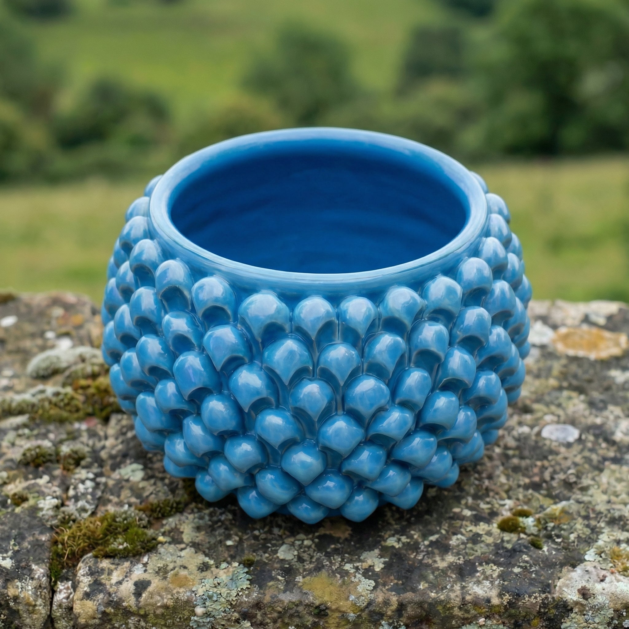 Half-pine vase with/without foot, turquoise, Caltagirone ceramic