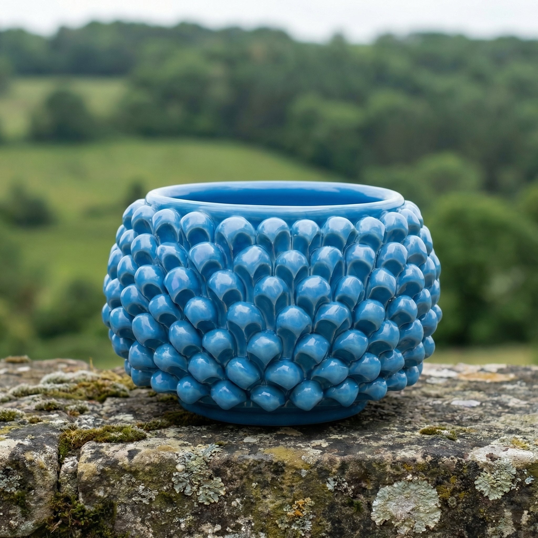 Vaso Mezza Pigna Senza Piede in Ceramica di Caltagirone — Turchese