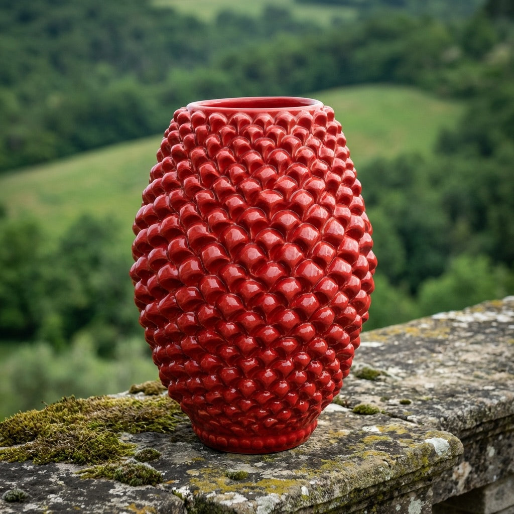 Vaso pigna botte artigianale in ceramica di Caltagirone modellata a mano Rosso Fuoco Ceramiche di Caltagirone Sofia