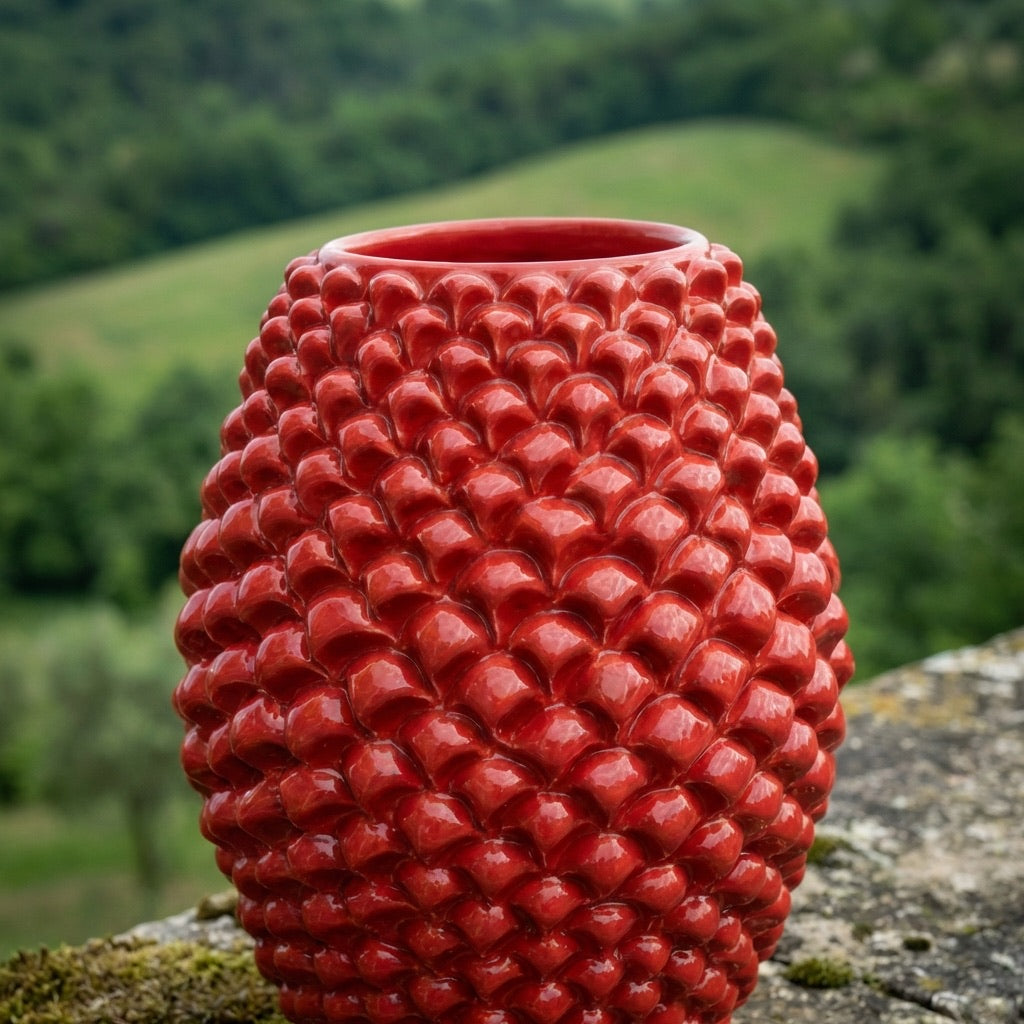 Vaso pigna botte artigianale in ceramica di Caltagirone modellata a mano Rosso Fuoco Ceramiche di Caltagirone Sofia