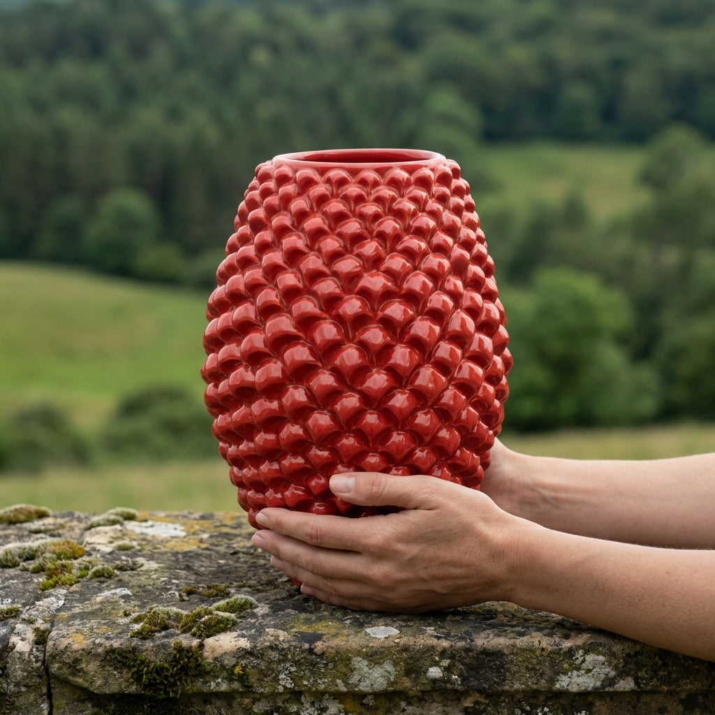 Vaso pigna botte artigianale in ceramica di Caltagirone modellata a mano Rosso Fuoco Ceramiche di Caltagirone Sofia