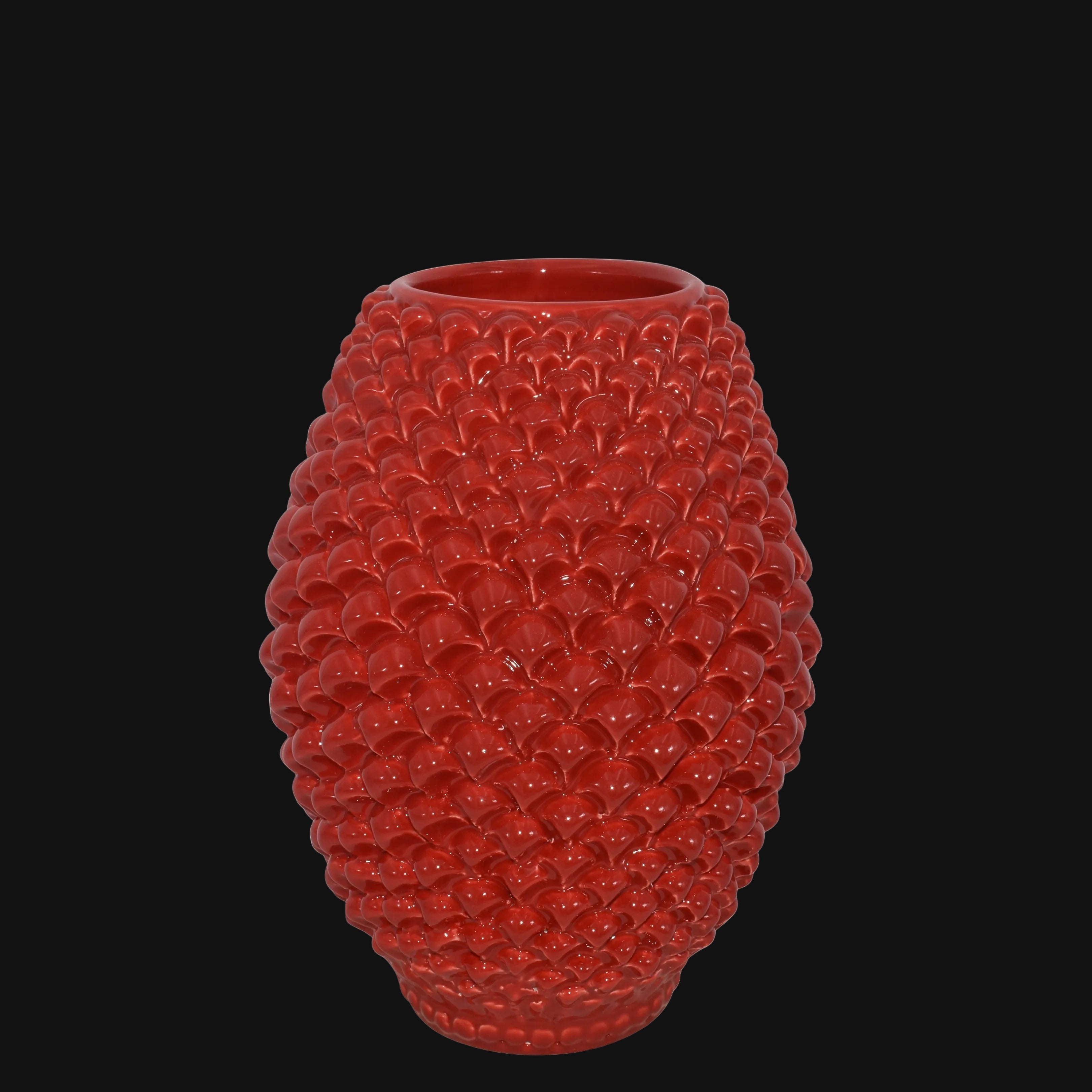 Vaso pigna botte artigianale in ceramica di Caltagirone modellata a mano Rosso Fuoco Ceramiche di Caltagirone Sofia