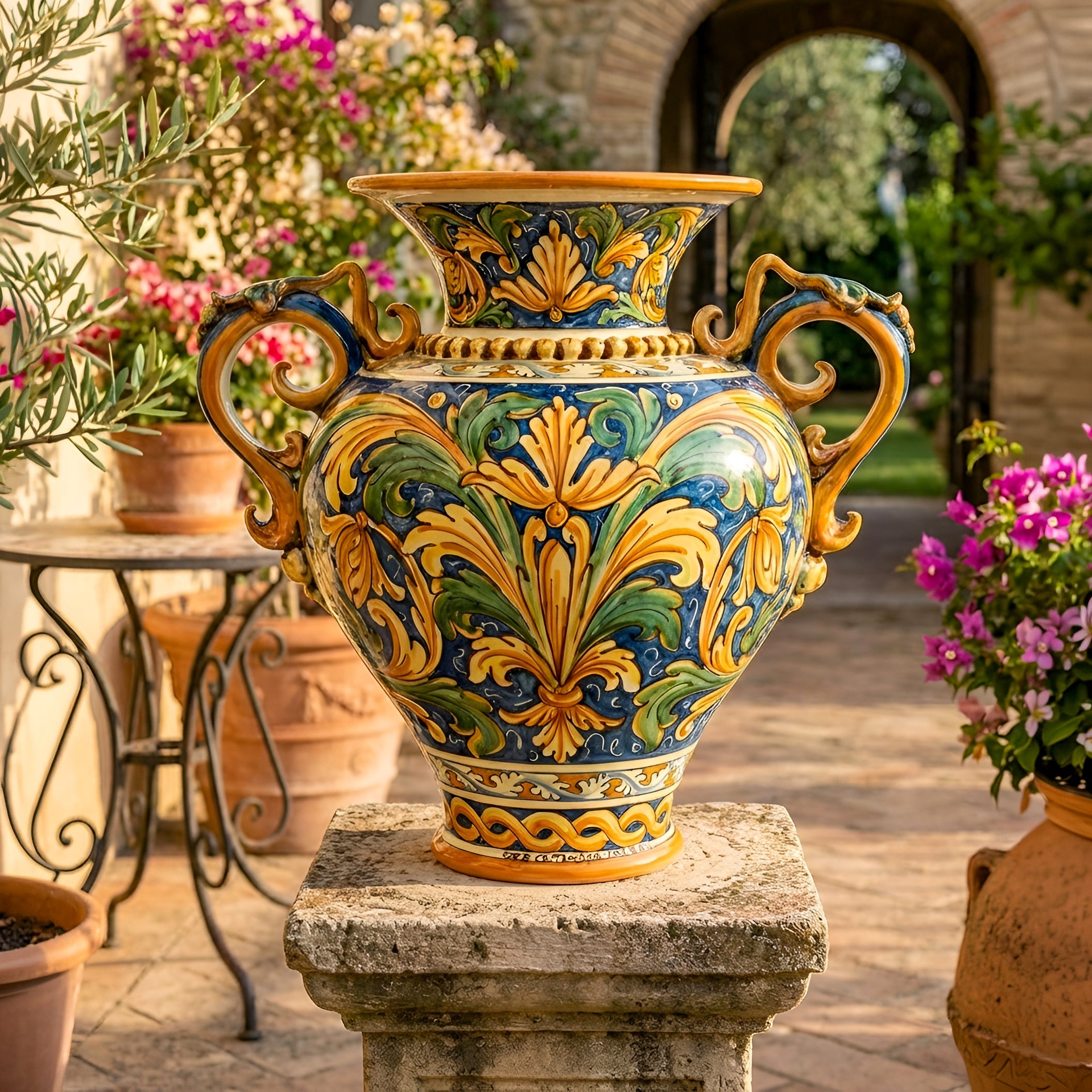 Vaso Anfora in Ceramica di Caltagirone h 40 cm — Ornato Calatino