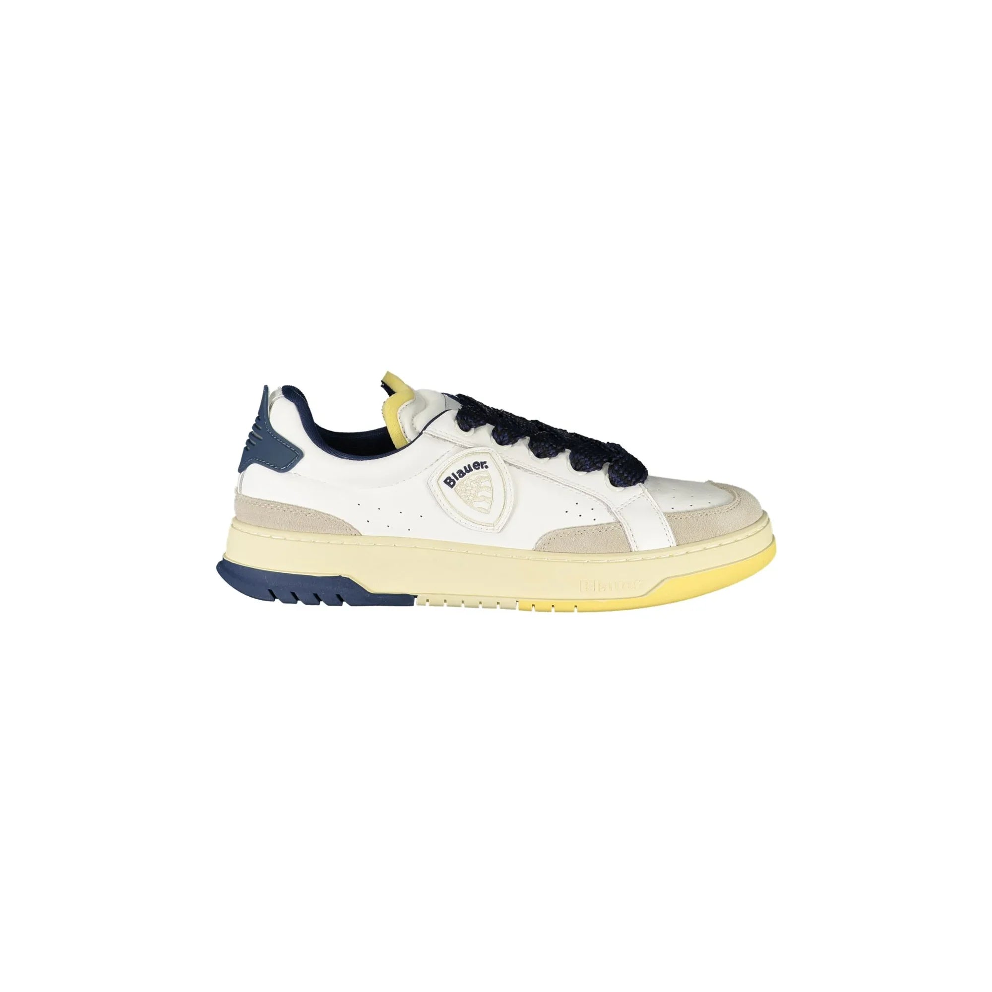 BLAUER Men's White Sneakers with Laces and Blue Details