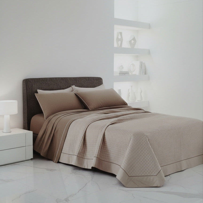 LAGOM Double Quilted Bedspread - Pure Percale Cotton with Handmade Piping