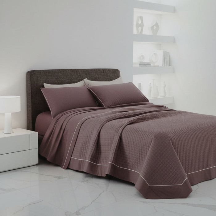 LAGOM Double Quilted Bedspread - Pure Percale Cotton with Handmade Piping