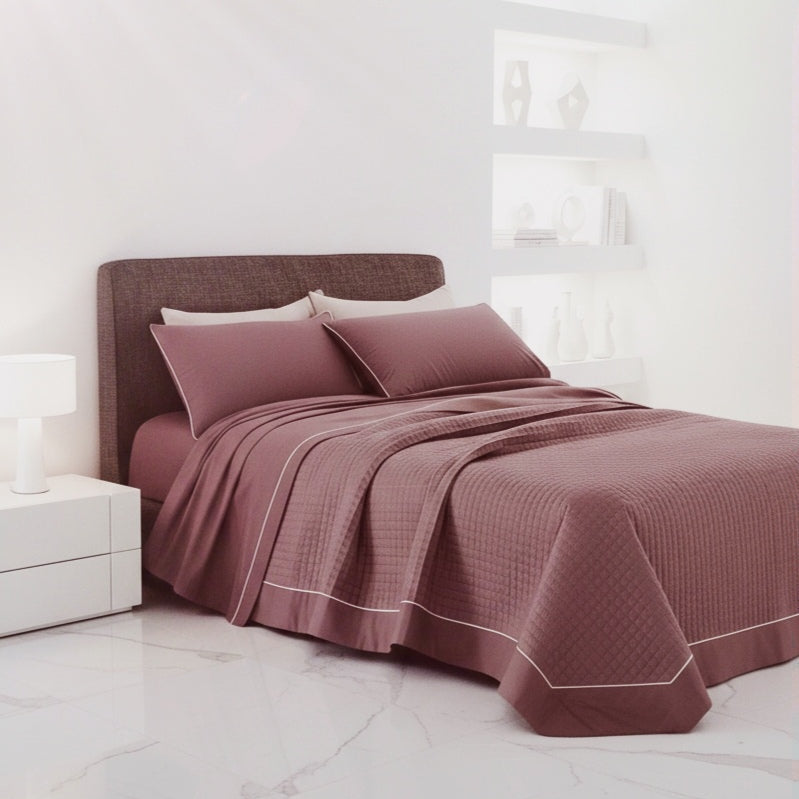 LAGOM Double Quilted Bedspread - Pure Percale Cotton with Handmade Piping