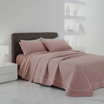 LAGOM Double Quilted Bedspread - Pure Percale Cotton with Handmade Piping