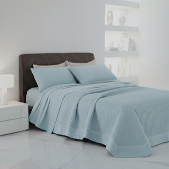 LAGOM Double Quilted Bedspread - Pure Percale Cotton with Handmade Piping