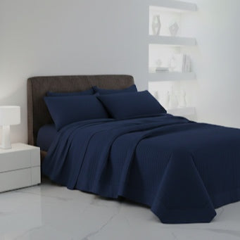 LAGOM Double Quilted Bedspread - Pure Percale Cotton with Handmade Piping