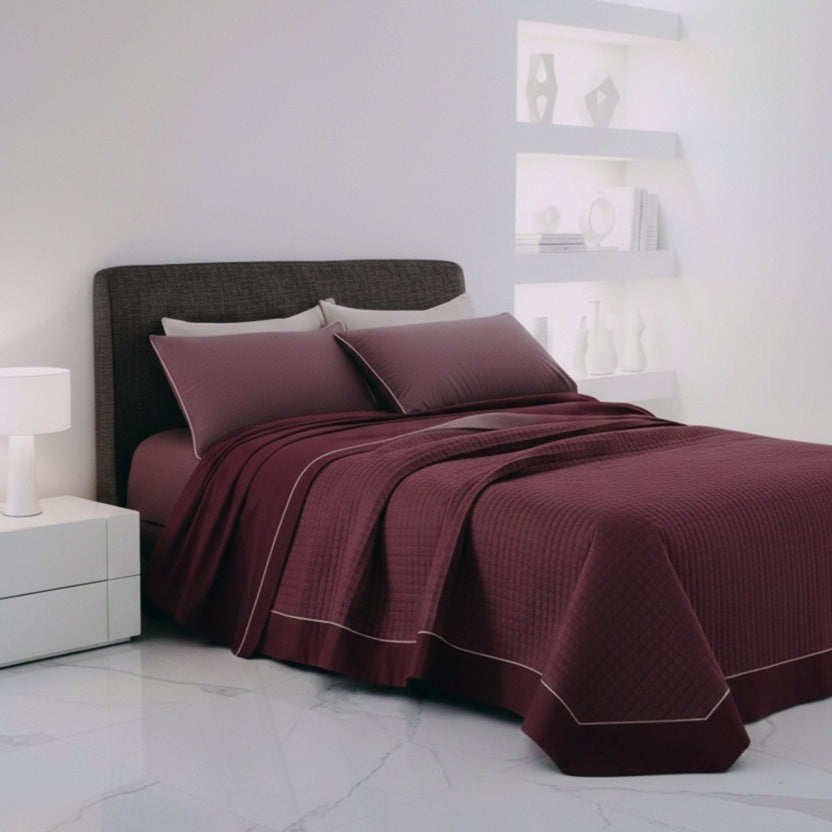 LAGOM Double Quilted Bedspread - Pure Percale Cotton with Handmade Piping