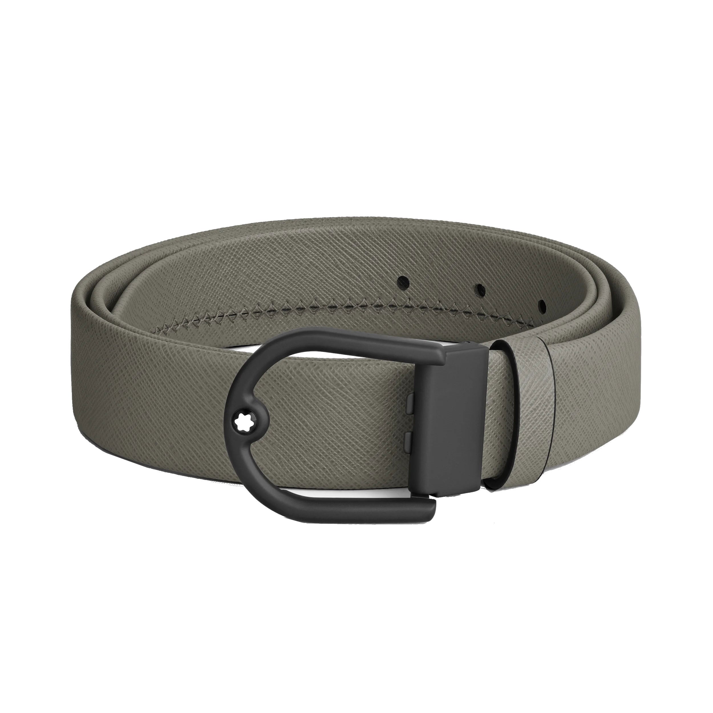 Montblanc 35 mm medium grey leather belt with horseshoe buckle 199633