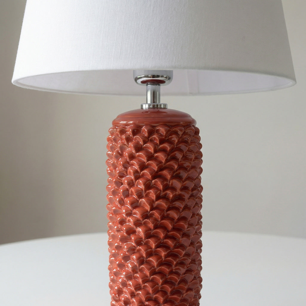 Lume Pigna Cilindro in Ceramica di Caltagirone h 60 cm — Rosso Fuoco