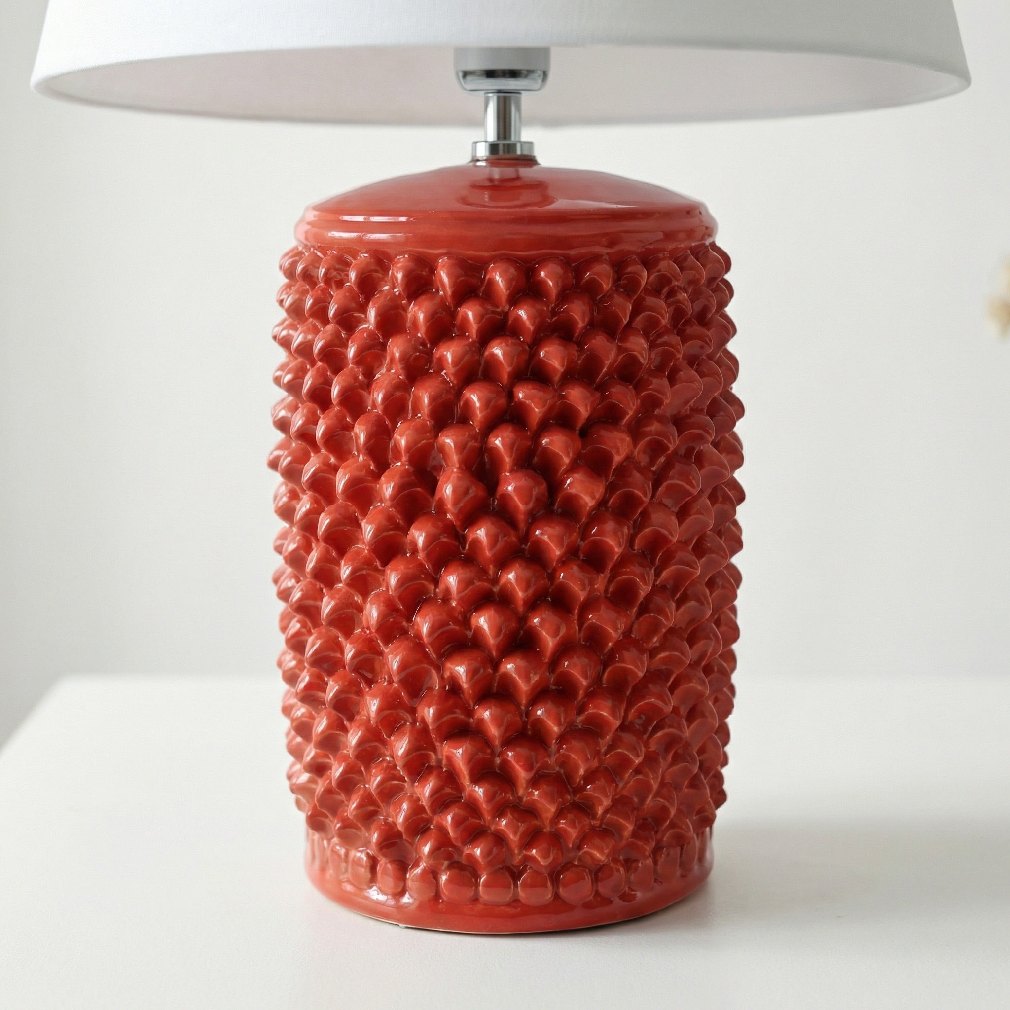 Lume Pigna Cilindro in Ceramica di Caltagirone h 60 cm — Rosso Fuoco