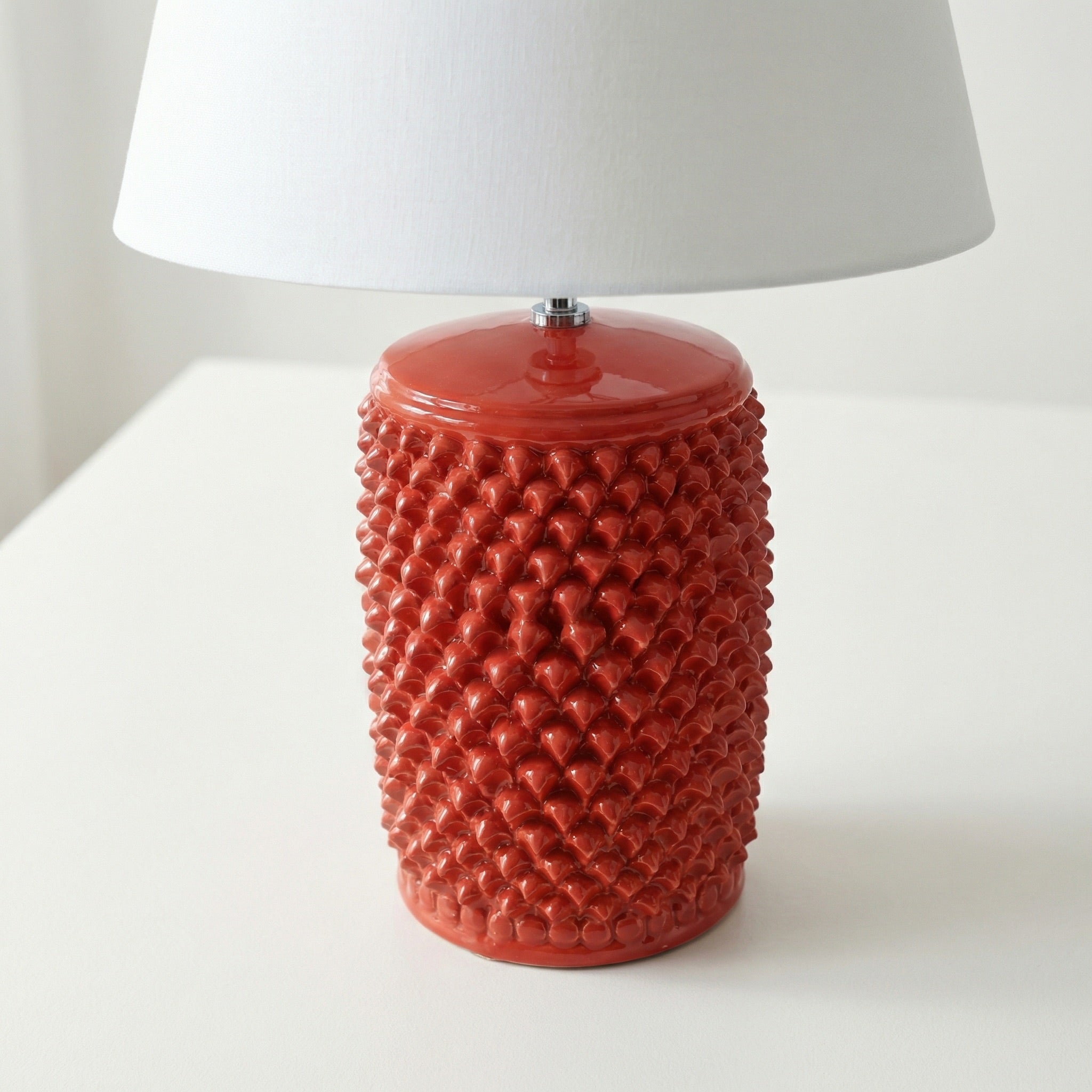 Lume Pigna Cilindro in Ceramica di Caltagirone h 60 cm — Rosso Fuoco