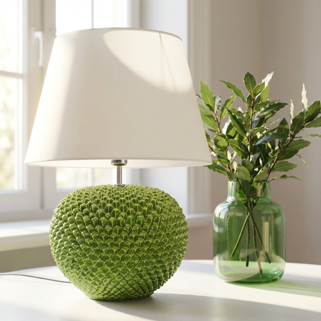 Lume a Palla Pigna in Ceramica di Caltagirone — Verde Foglia