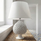 Hand-modeled White Line Pine Cone Lamp - Caltagirone Ceramics