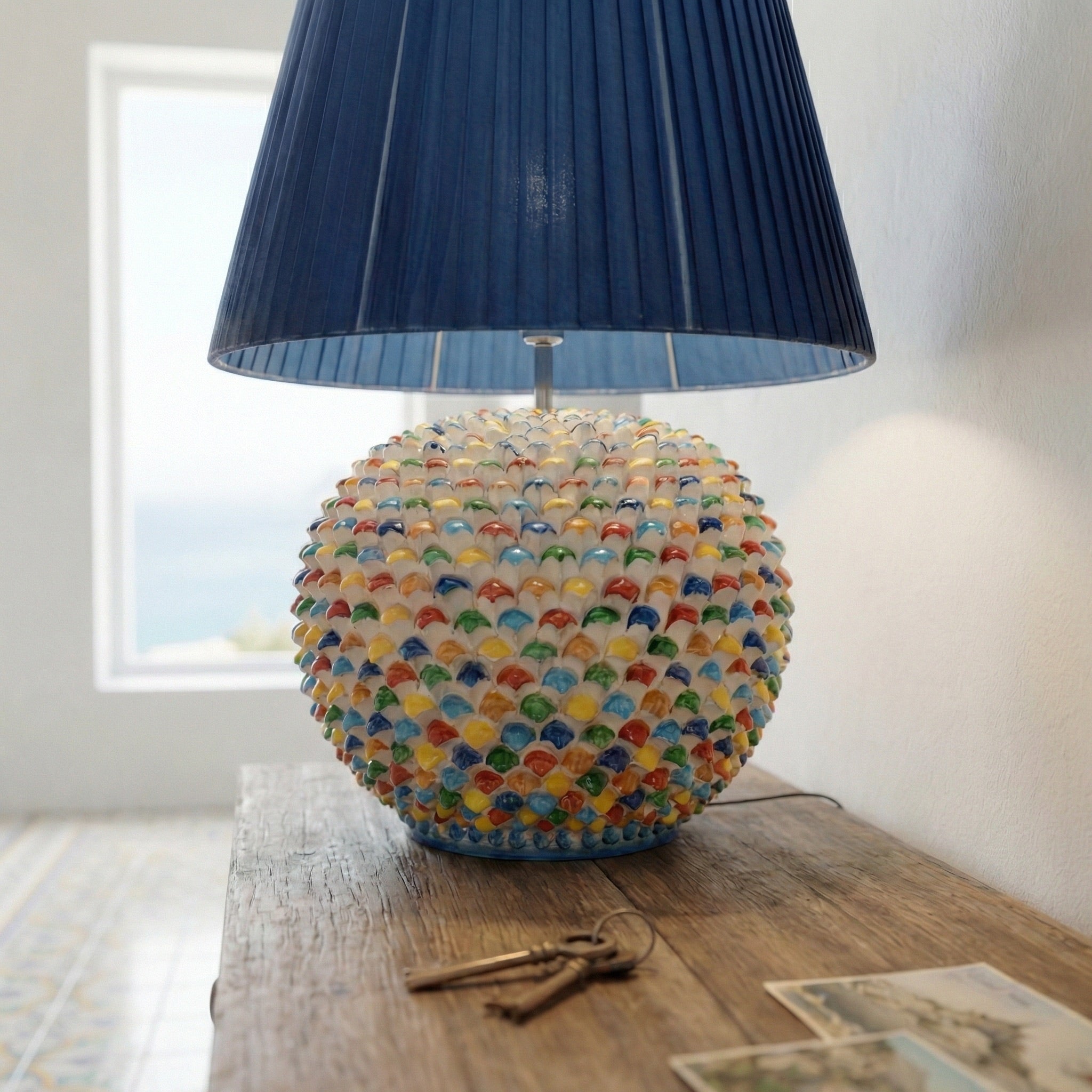 Lume a Palla Pigna Moderna in Ceramica di Caltagirone h 60 cm (ceramica h 30 cm)