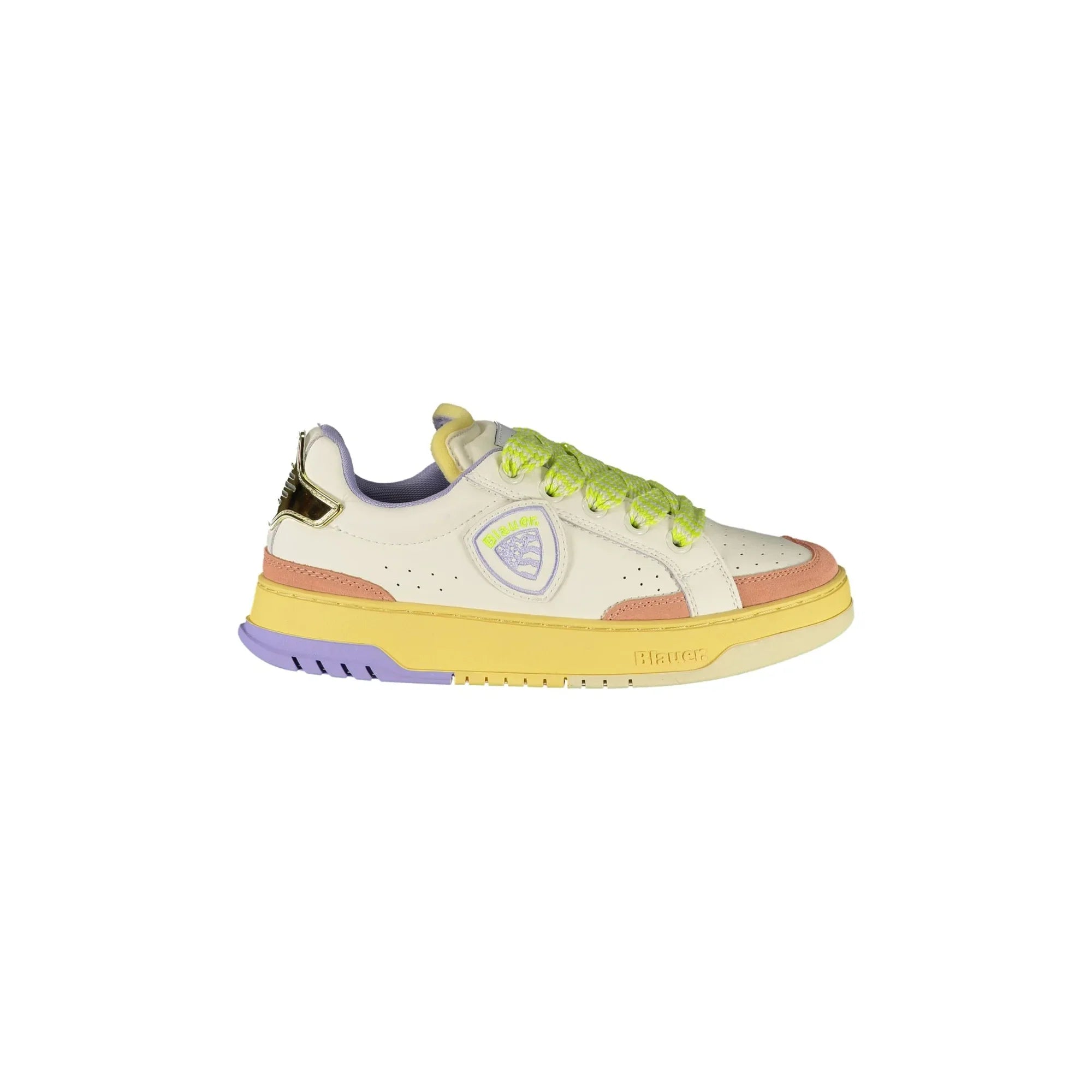 BLAUER Women's White Lace-up Sneakers with Colored Details