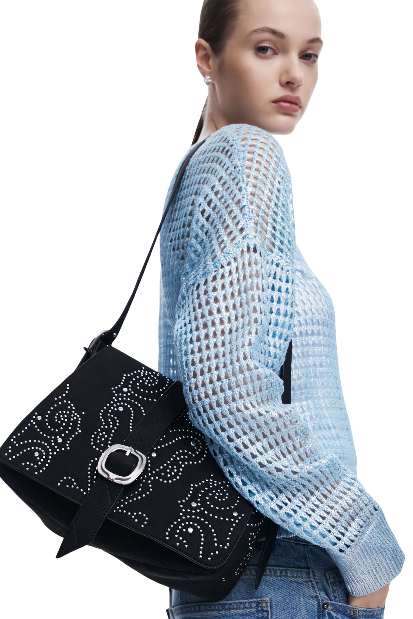 DESIGUAL Women's Black Poker Face Posadas Bag with Studs