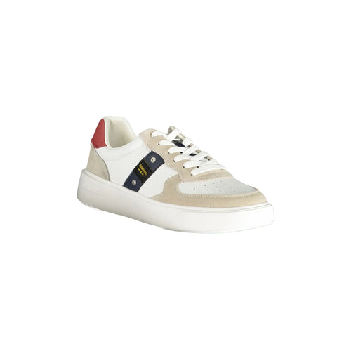 BLAUER Men's White Sneakers with Contrast Details and Removable Insole