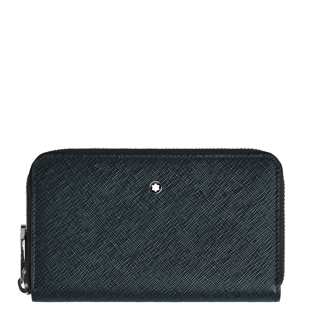 Montblanc Sartorial blue tweed 12-compartment zipped medium wallet 220362