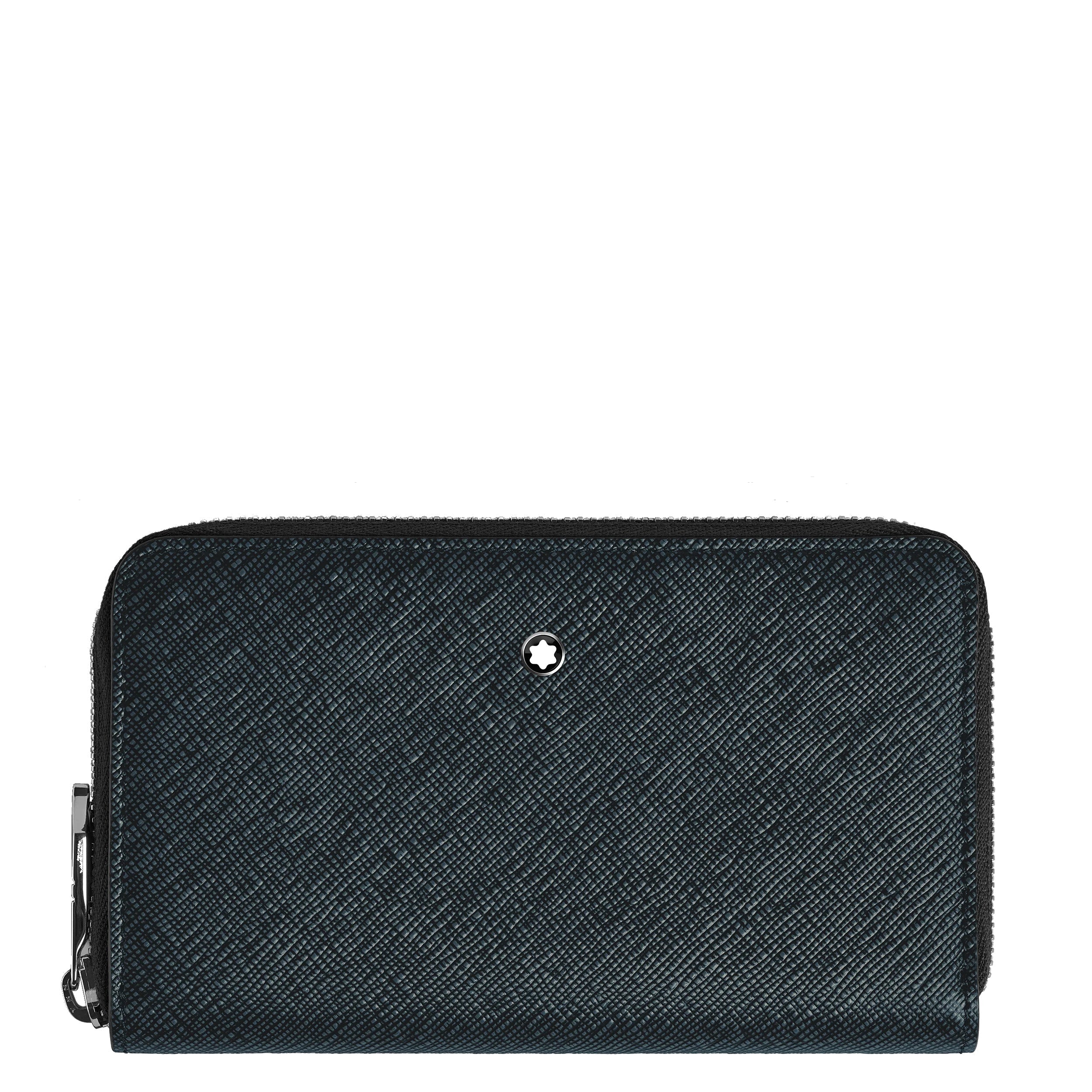 Montblanc Sartorial blue tweed 12-compartment zipped medium wallet 220362