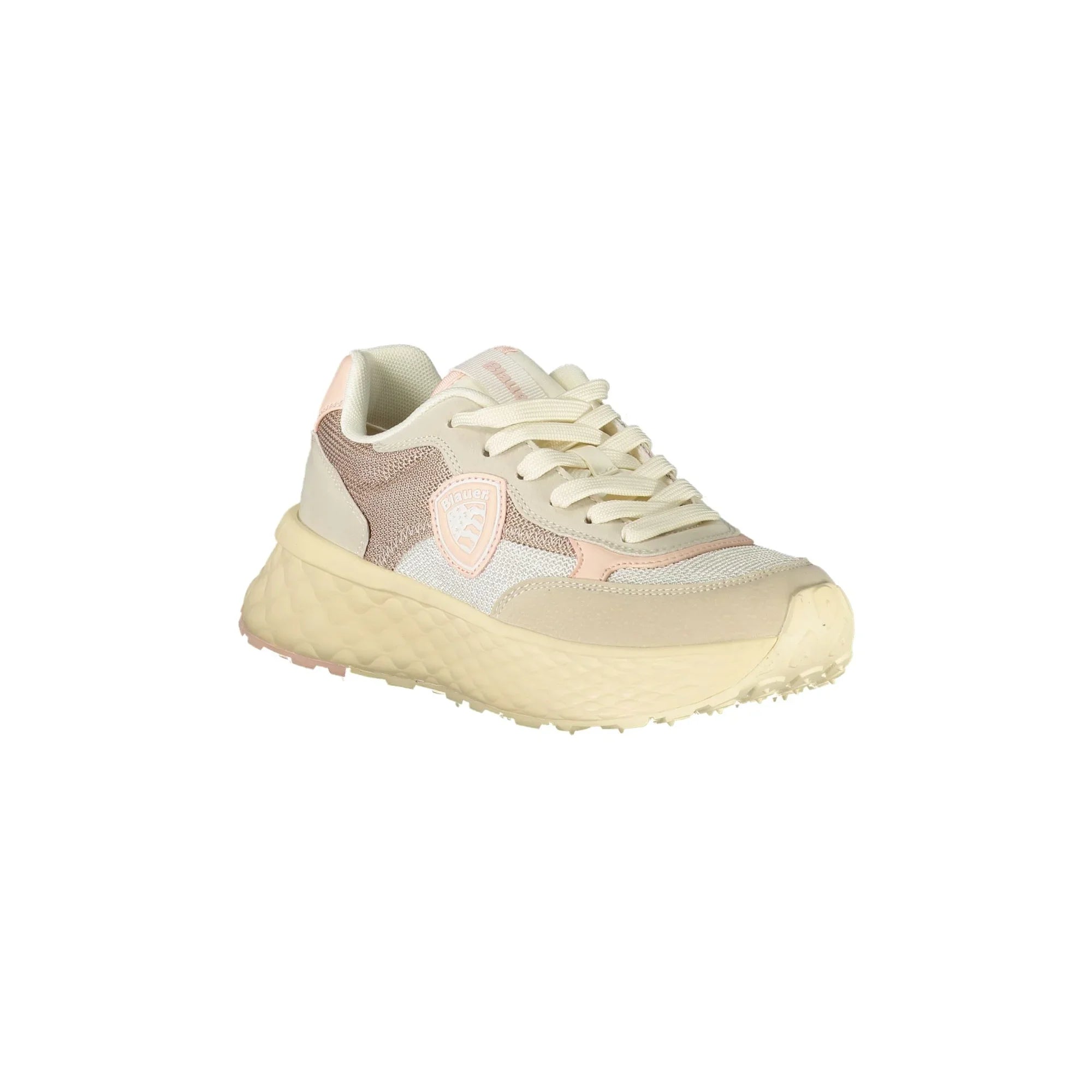 BLAUER Women's Beige Sneakers with Laces and Pink Details