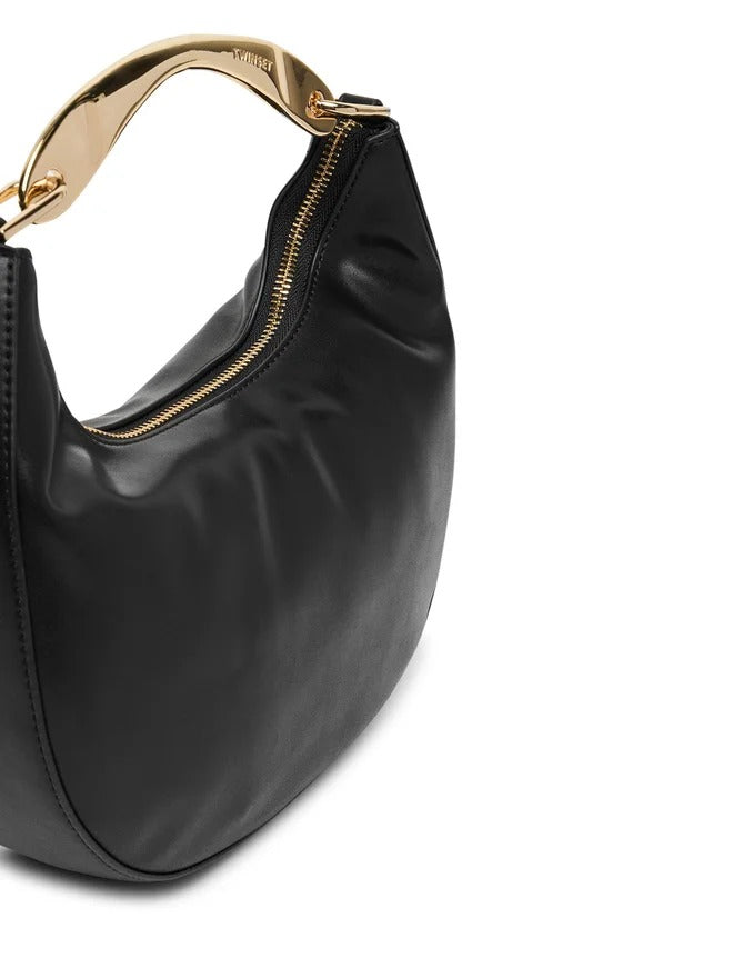 TWINSET Women's Black Hobo Shoulder Bag with Metal Handle and Shoulder Strap