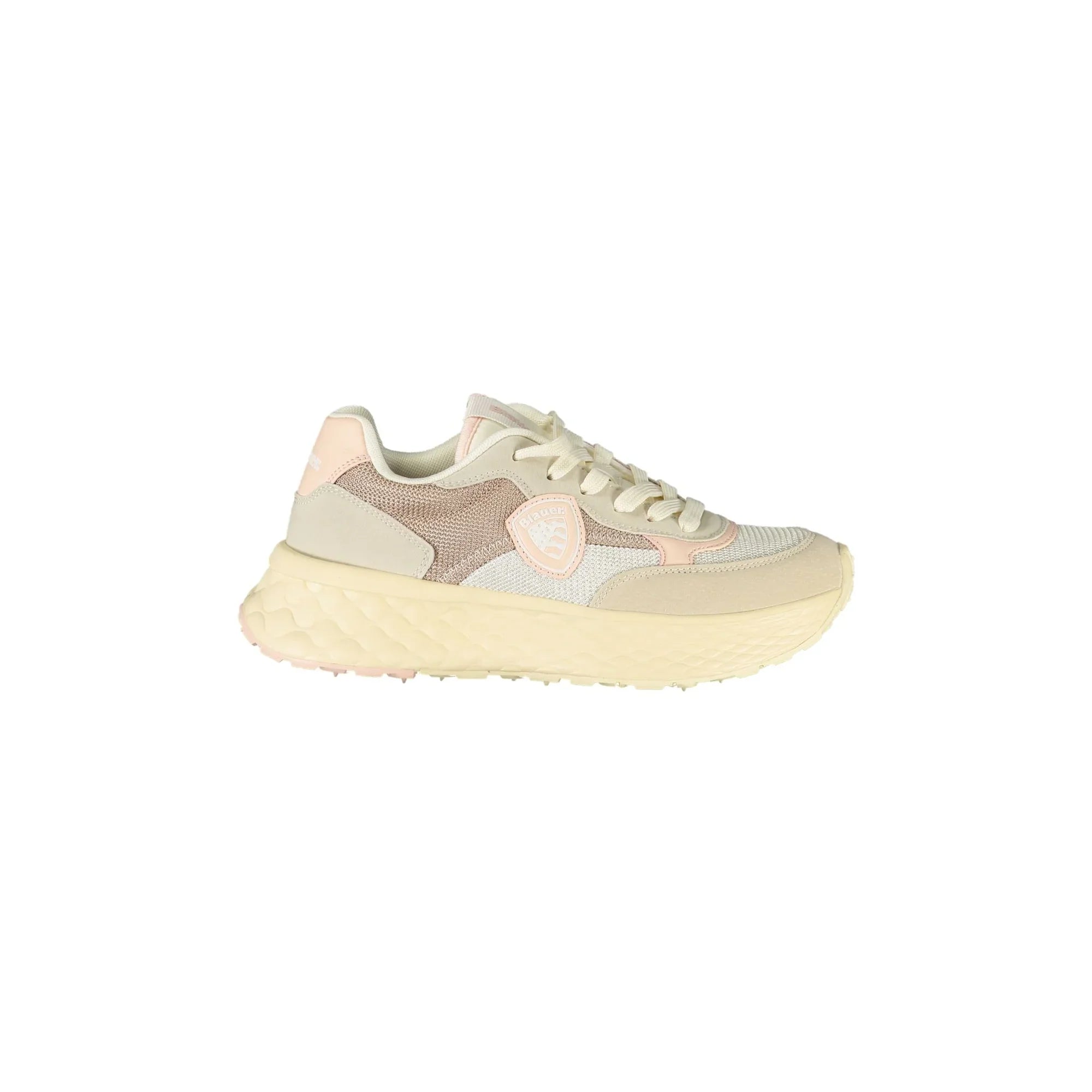 BLAUER Women's Beige Sneakers with Laces and Pink Details