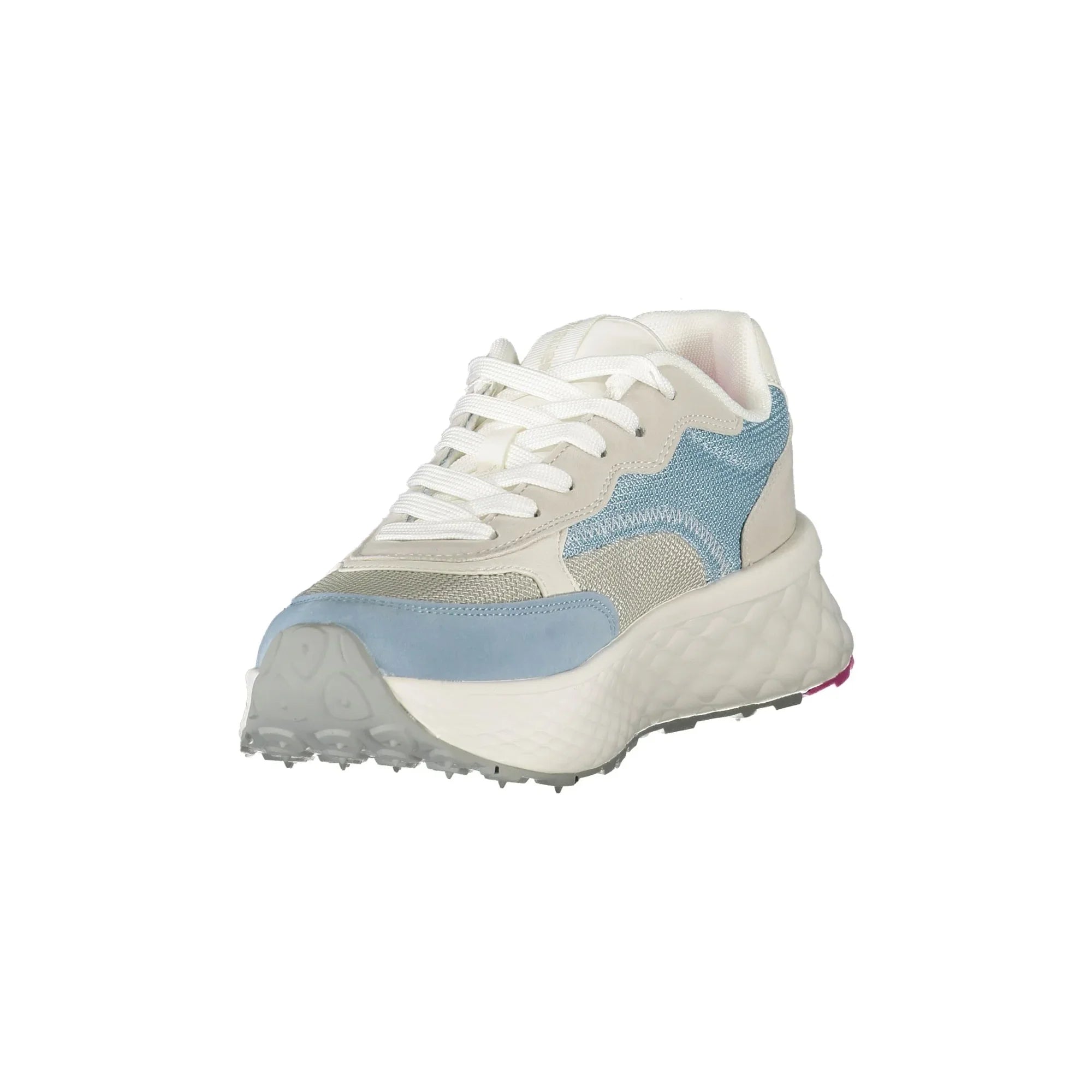BLAUER Women's Light Blue Sneakers with Laces and White/Fuchsia Details