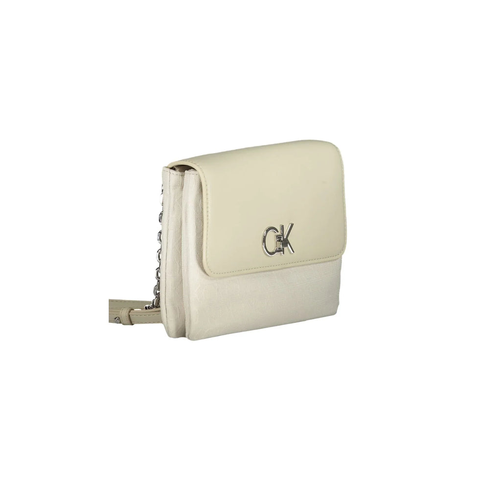 Calvin Klein Women's Beige Bag with Chain Handle and Removable Shoulder Strap
