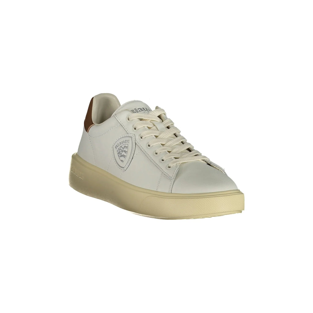 BLAUER Sneakers Uomo Bianche con Dettagli Marroni e Logo