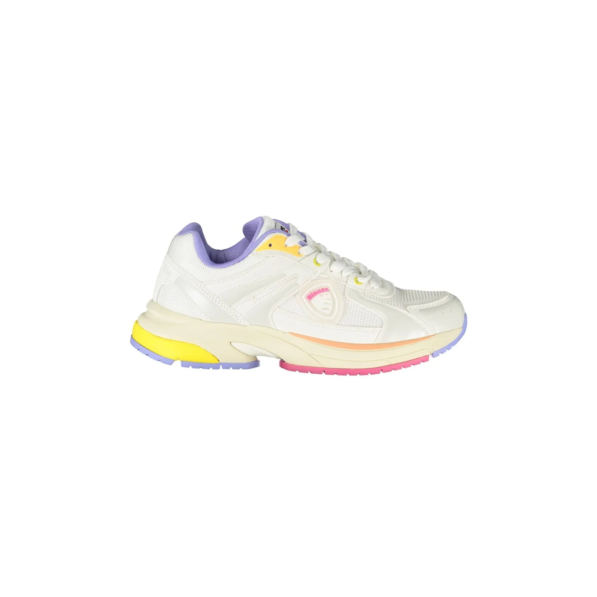 BLAUER Women's White Lace-up Sneakers with Wisteria/Peach/Fuchsia/Yellow Details