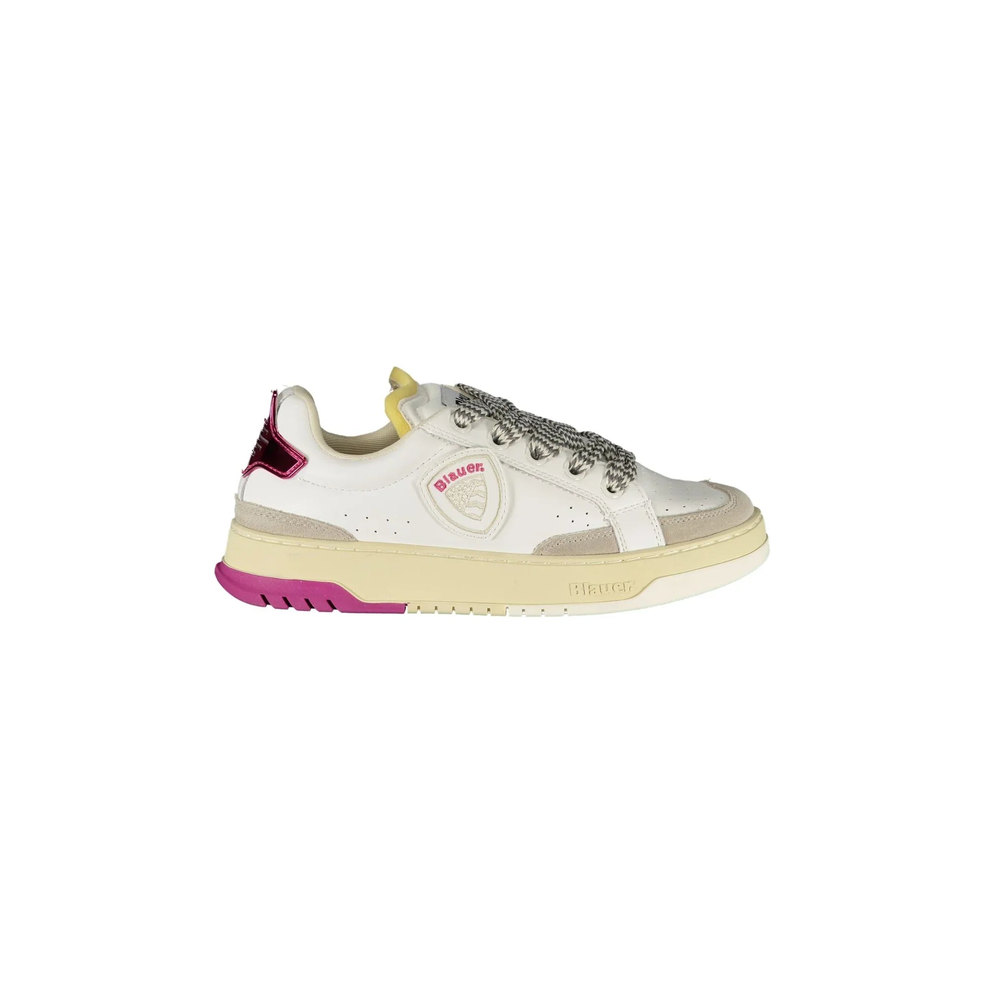 BLAUER Women's White Sneakers with Laces and Grey/Fuchsia Details